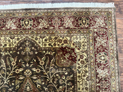 Indo Persian Rug 6x9 Handmade Wool Vintage Floral Cross Pattern