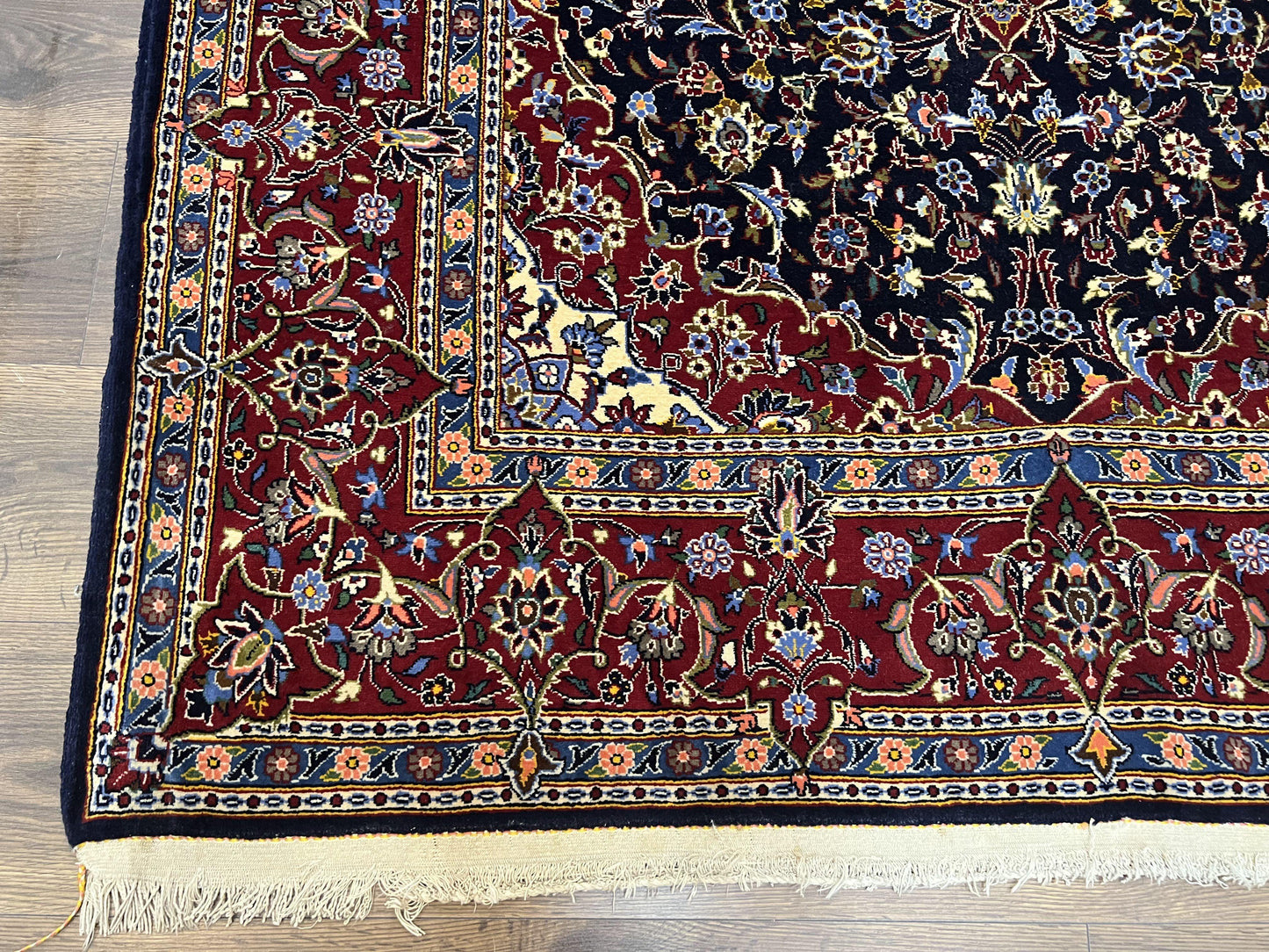 Dark Blue Persian Rug 5x8 Hand Knotted Kork Wool Floral Medallion