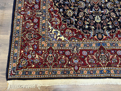 Dark Blue Persian Rug 5x8 Hand Knotted Kork Wool Floral Medallion