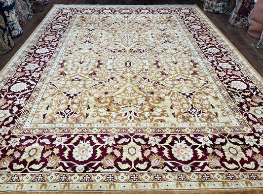 Indian Rug 9x12 Agra Rug, Vintage Rug 9 x 12 Wool Rug, Area Rug 9x12 Oriental Carpet, Unique Colors, Hand Knotted, Clay Dark Brown, Allover