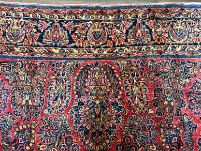 Persian Sarouk Rug 10x16 Palace Size Antique Red Carpet With Floral Medallion