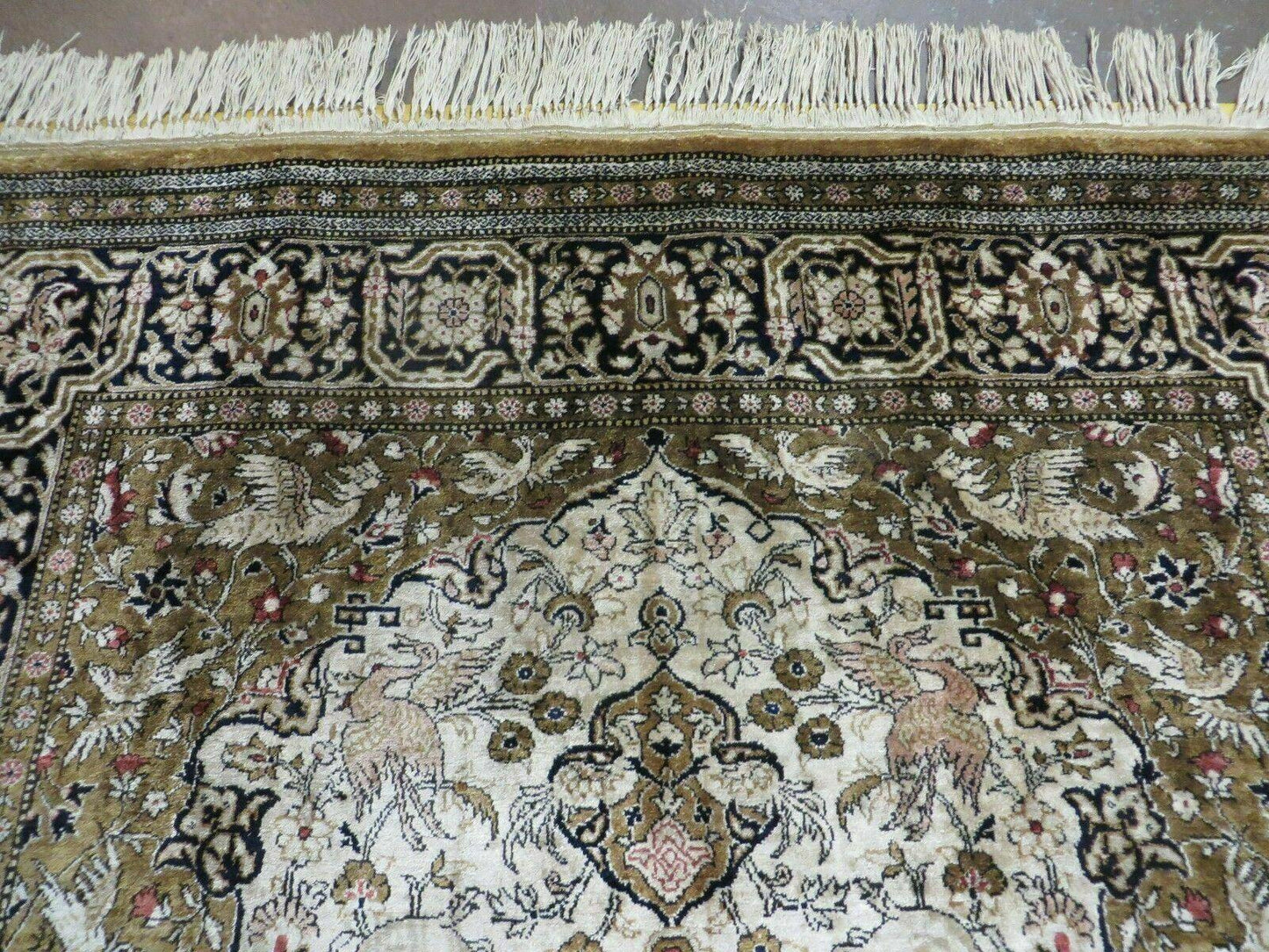 Handmade Chinese Silk Rug Deer And Birds Hand Knotted One Of A Kind 3 By 5