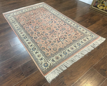 Pak Persian Rug 4x6, Pink and Cream, Very Fine 225 KPSI, Handmade Wool Oriental Carpet