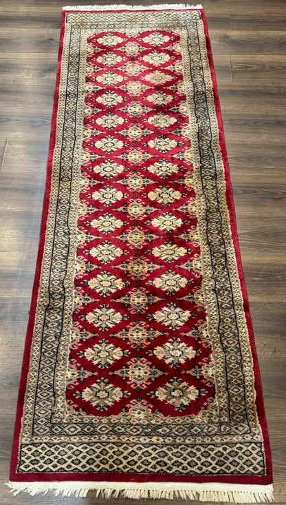 Pakistani Runner Rug 2.8 x 7.6, Red Turkoman Bokhara Runner