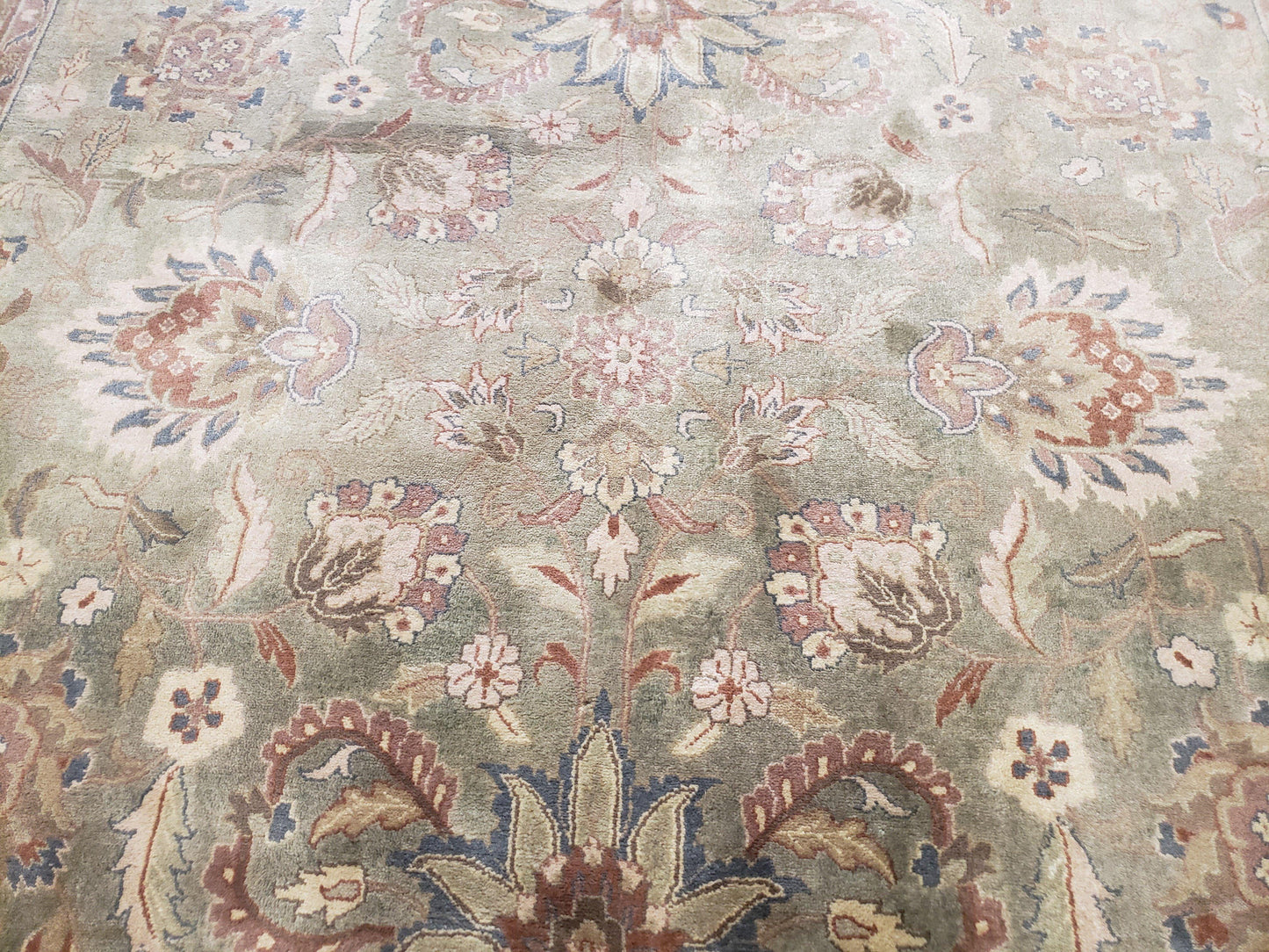 Vintage Indo Mahal Area Rug 9x12, Wool Hand-Knotted Laurel Green & Auburn Indian Carpet, 9 x 12 Floral Carpet, Living Room Rug