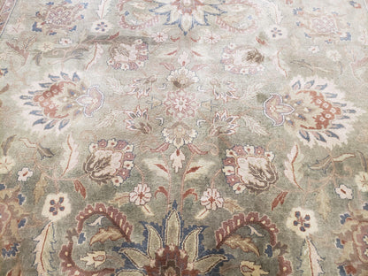 Vintage Indo Mahal Area Rug 9x12, Wool Hand-Knotted Laurel Green & Auburn Indian Carpet, 9 x 12 Floral Carpet, Living Room Rug