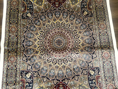 Turkish Silk Rug 4x6 Dome Design Bamboo Silk Memluk Carpet
