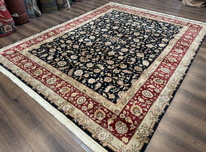 Sino Persian Rug 8x10 Vintage Hand Knotted Wool Floral Allover In Black And Red