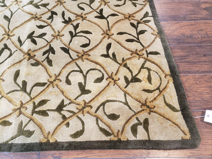 Vintage Tibetan Area Rug 9x12 Hand Knotted Wool Nepali Beige Soft Pile For Living Room