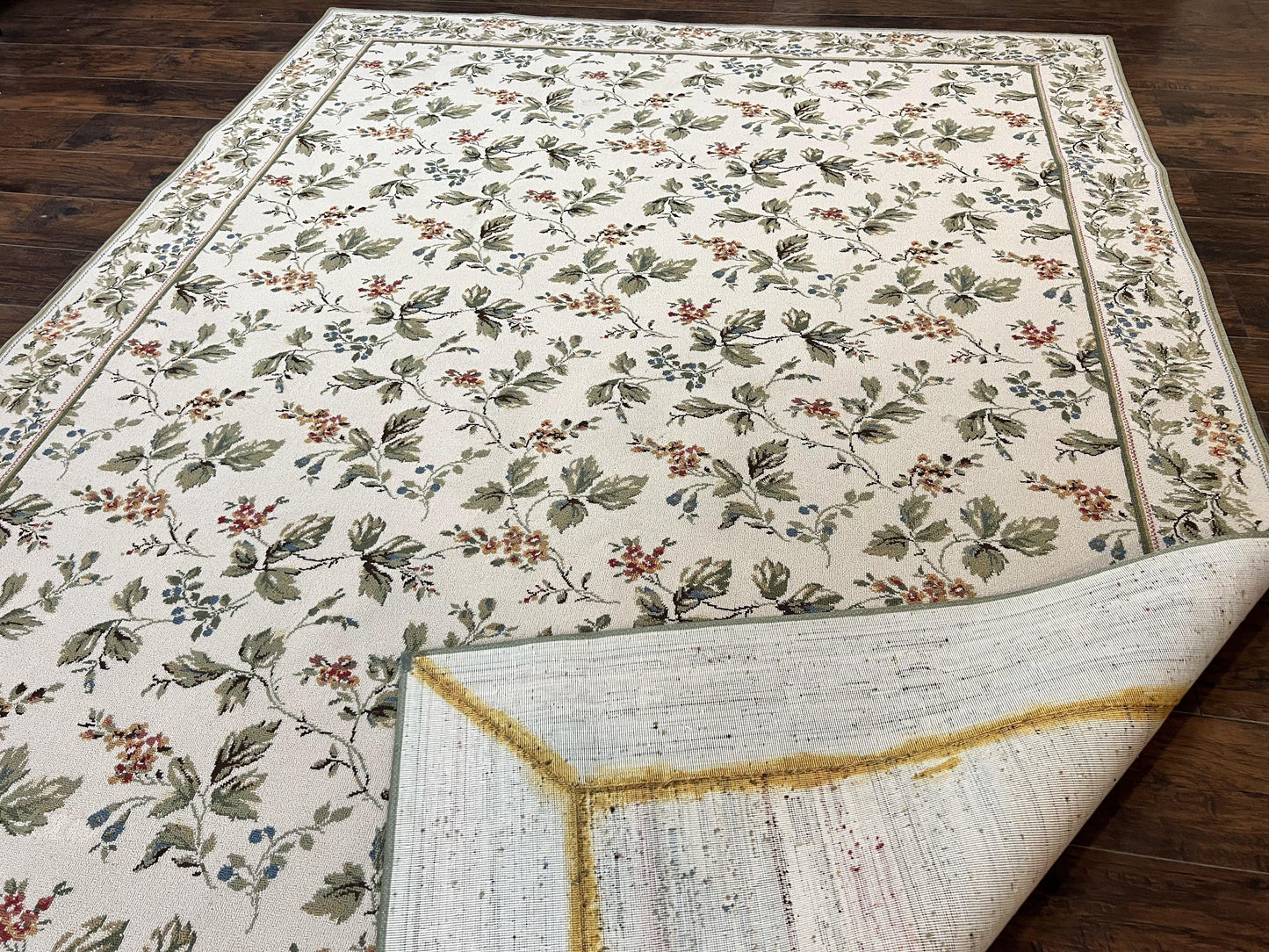 Vintage Stark Carpet 7x10, Ivory and Green, European Aubusson Design, Allover Pattern, Stark Rug