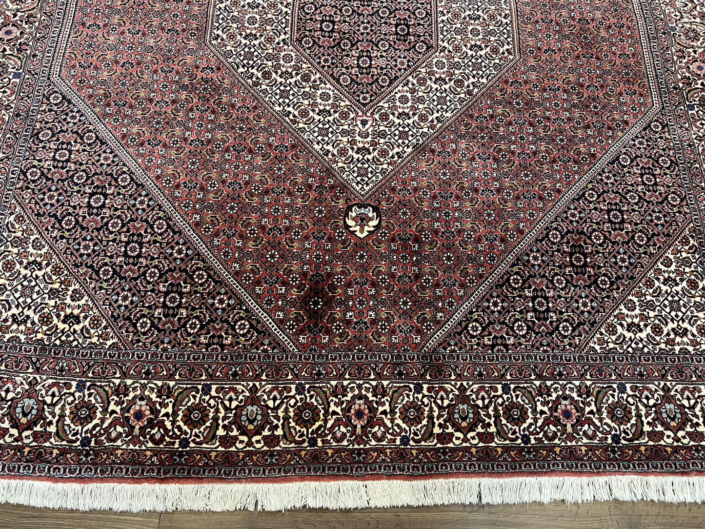 Persian Bidjar Rug 7x8 Ft Hand Knotted Wool Herati Mahi Ivory Red Navy Blue