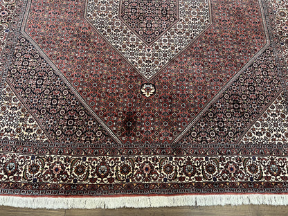 Persian Bidjar Rug 7x8 Ft Hand Knotted Wool Herati Mahi Ivory Red Navy Blue