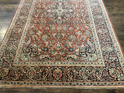 Persian Kashan Rug 4x7 Vintage Red Floral Medallion Handwoven Wool