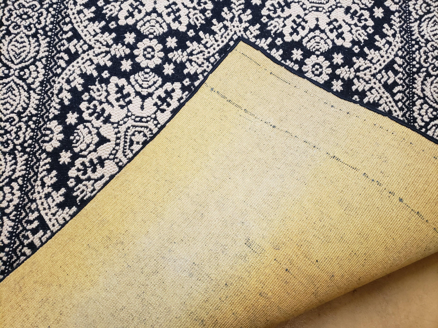 Power-Loomed Rug 4x6 Navy Ivory Oriental Carpet Wool Acrylic Blend