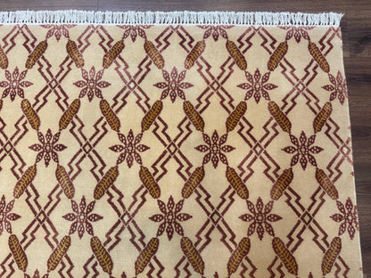 Tibetan Rug 8x10 Wool Silk Highlights Contemporary Carpet Beige And Maroon