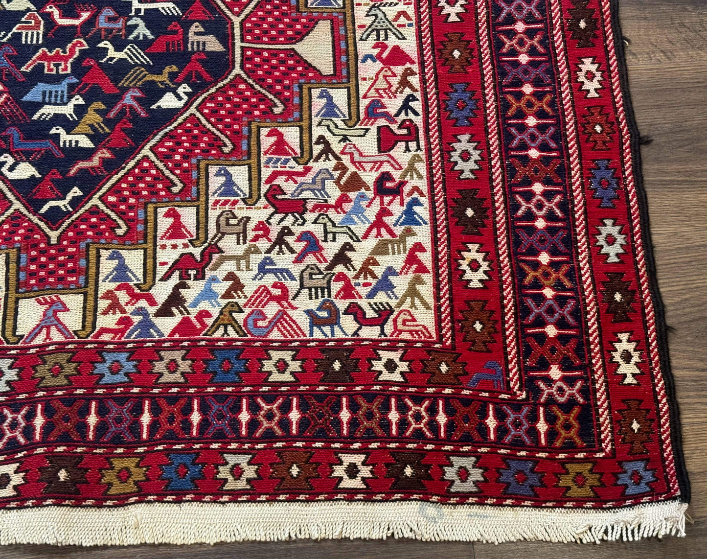 Persian Soumak Kilim Rug 4x6 Triple Medallions Tribal Pictorials Caucasian Kilim