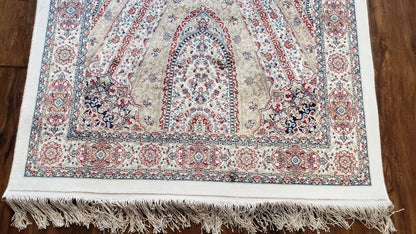 Turkish Silk Rug Beige and Cream 3x5 Ft Soft Accent Bamboo Silk Persian Design