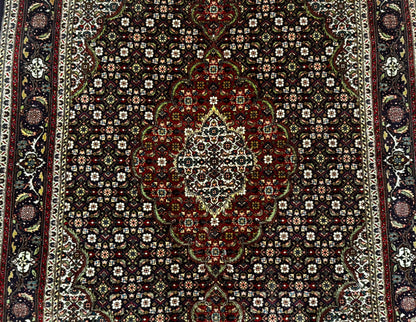 Persian Tabriz Rug 3x5, Wool on Silk Foundation, Very Fine 550 KPSI, Dark Navy Blue