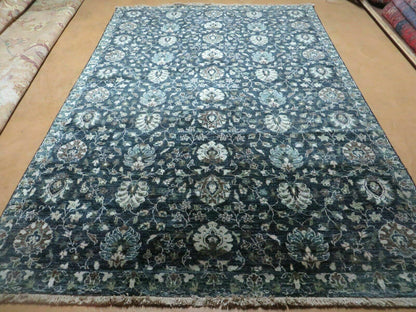 Vintage Handmade Pakistani Floral Oriental Wool Rug 5ft 6in by 8ft Black And Grey