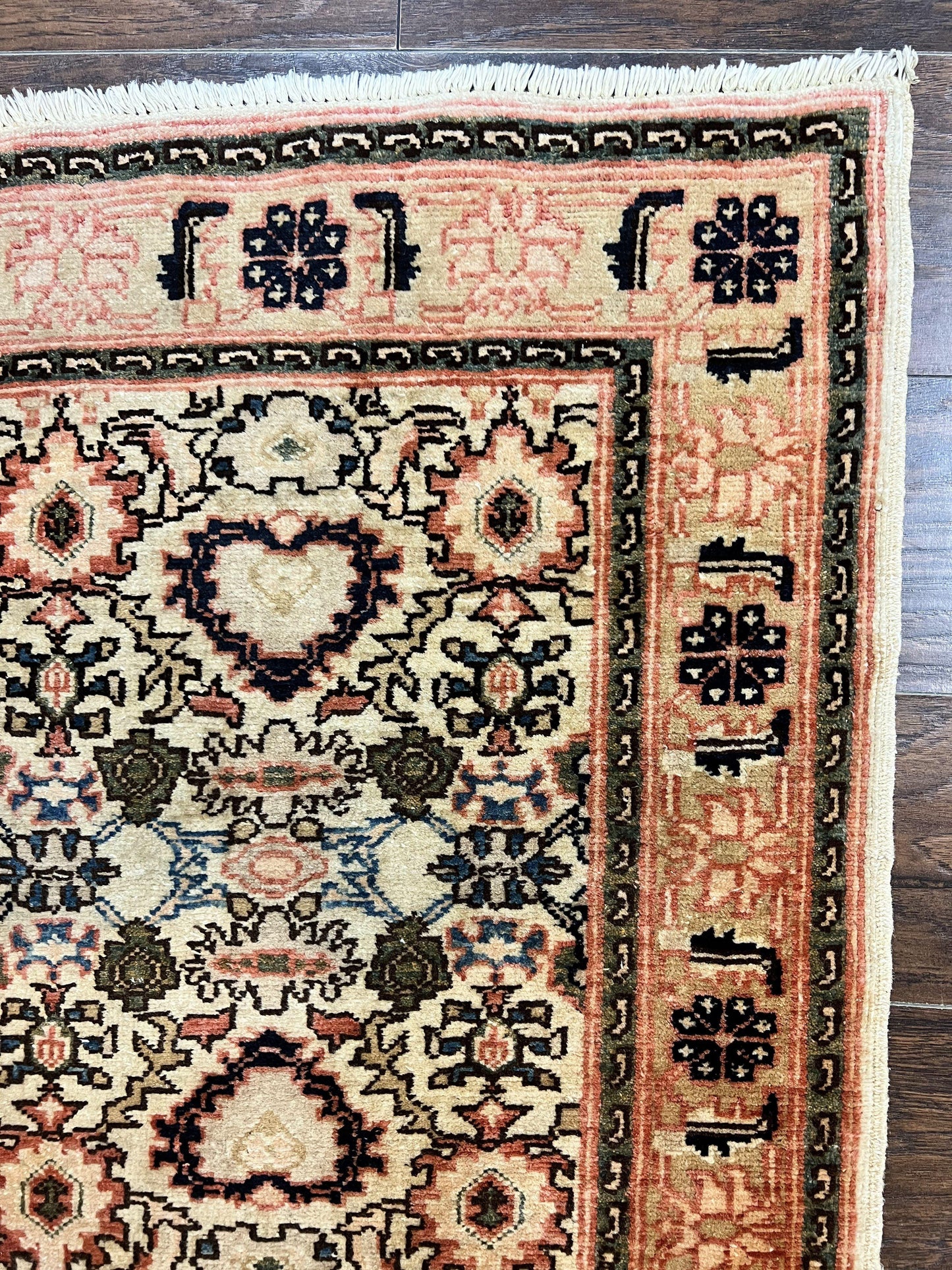 Romanian Runner Rug 2.6 x 12.9, Wool Handmade Hand Knotted Skinny Runner for Hallway, Floral Allover, Vintage Tan Runner