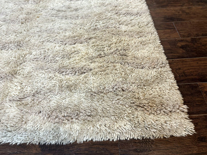 European Rya Shag Rug 6.6 x 9.7 Beige Fluffy Vintage Area Rug