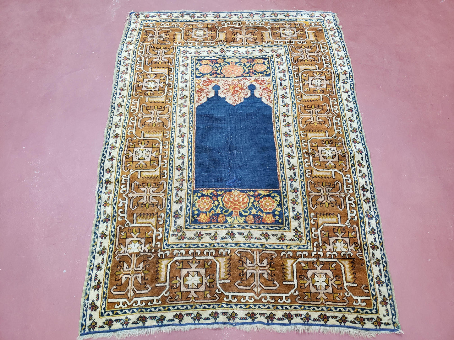 Ghiordes Prayer Rug Antique Turkish Anatolian Twin Mihrabs Collectible Oriental Rug