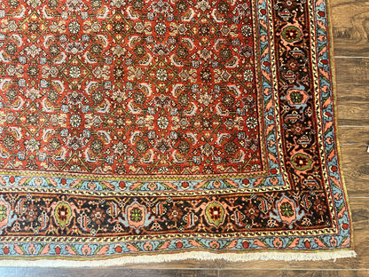 Antique Persian Bidjar Rug 5x7, Repeated Allover Herati Pattern, Red, Handmade Wool Carpet