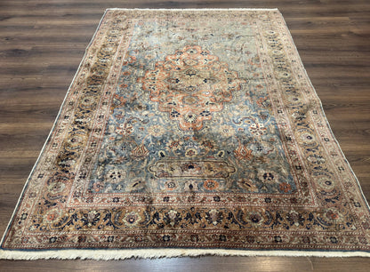 Silk Turkish Kayseri Rug 5x7, Light Blue