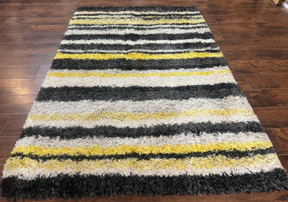 Shag Rug 5x8 Yellow Ivory Charcoal Contemporary Machine Made Polypropylene