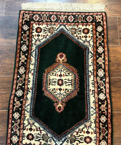Indo Persian Rug Small Dark Green Hand Knotted Vintage Bidjar Area Rug 2x3