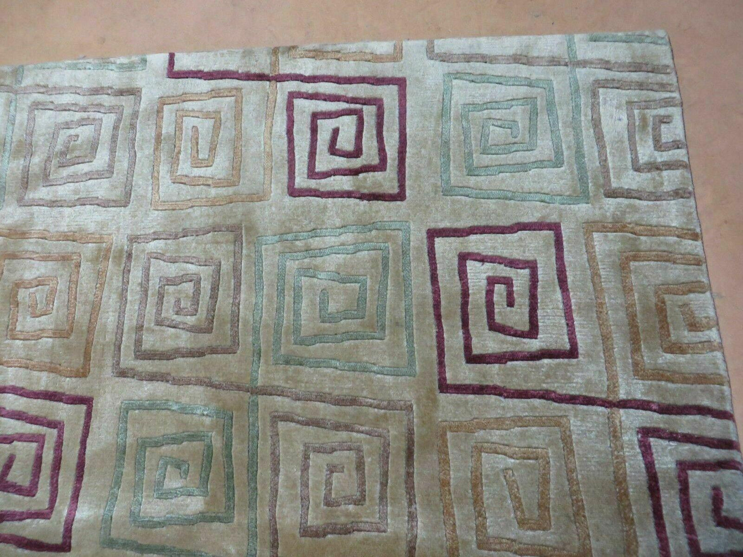 Tibetan Rug Handmade Wool Silk 8x11 Modern Art Deco Abstract Design