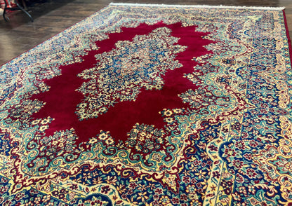 Power Loomed Persian Kirman Rug 9x12 Vintage Wool Pile Area Rug