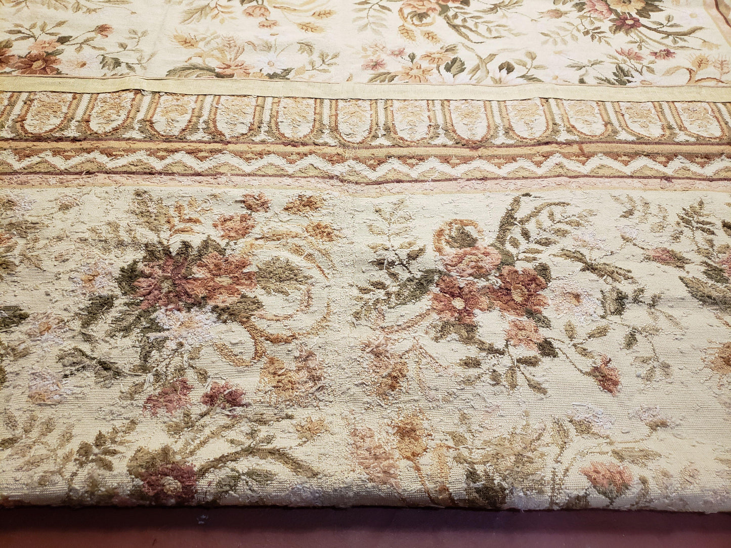 Needlepoint Rug 8x10 Aubusson Rug Victorian Floral Rug Handmade French Style French Decor Garden Panel Beige 8 x 10 Area Rug 100% Wool