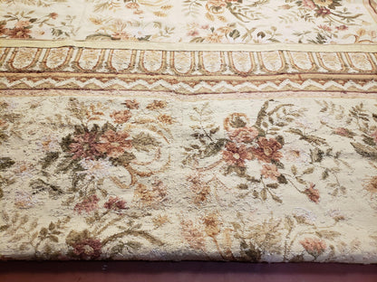 Needlepoint Rug 8x10 Aubusson Rug Victorian Floral Rug Handmade French Style French Decor Garden Panel Beige 8 x 10 Area Rug 100% Wool