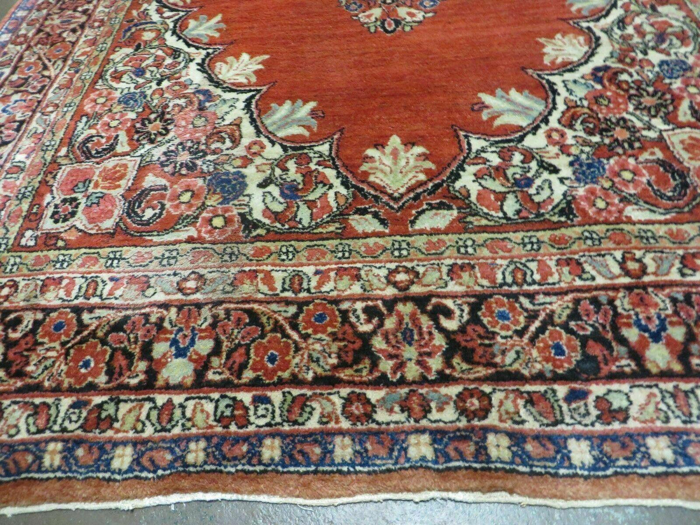 Antique Persian Sarouk Rug 5x8, Red, Semi Open Field, Hand Knotted, Wool