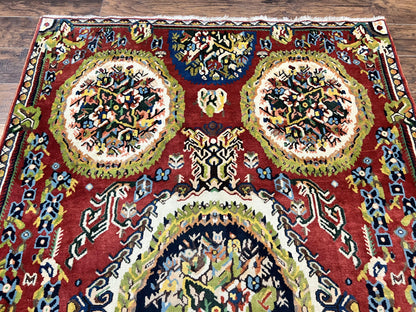 Persian Bakhtiari Rug 5x8, Wool Hand Knotted Antique Carpet, Red, Floral Oriental Rug, 5 x 8 Medium Sized Rug