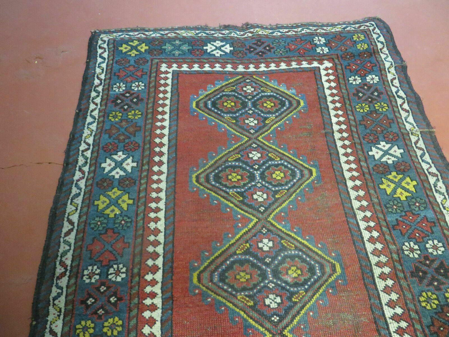 Antique 1920s Caucasian Karabagh Rug Ganjeh Talesh Wool Hand Woven 3 By 6 Feet