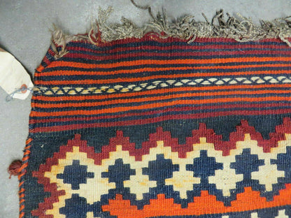 Turkish Kilim Rug Antique Handmade Flat Weave Wool Boho Chic Tribal Design