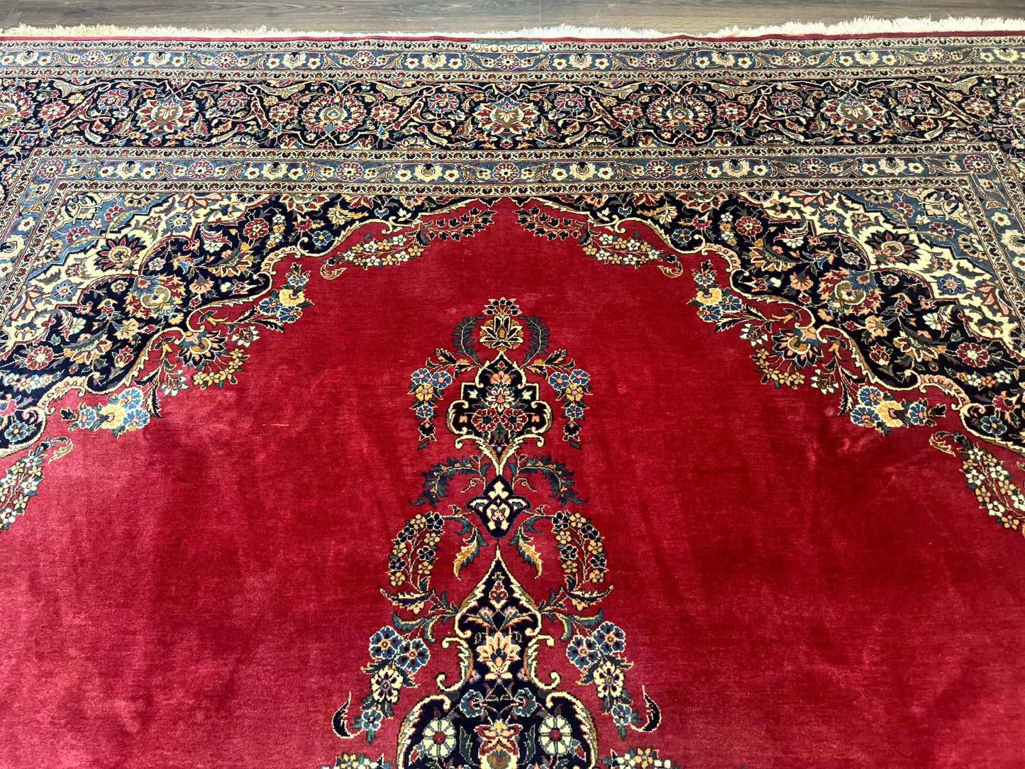 Persian Kashan Rug 9x12, Traditional, Semi Open Field, Red, Signed By Master Weaver, Antique Rug