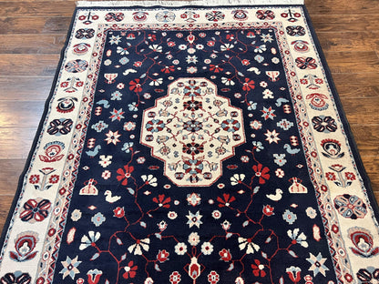 Power Loomed Rug Belgium 5.6 x 7 Navy Ivory Heriz Vintage Oriental Carpet