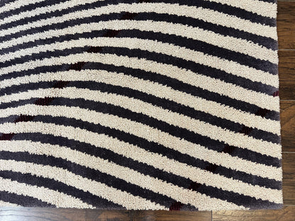 Zebra Shag Rug Vintage Wool Five Point Seven By Seven Point Four Feet Black And White Decor
