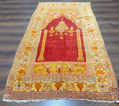 Antique Turkish Prayer Rug 4x6 Mihrab Design Hand Knotted Wool Anatolian Carpet