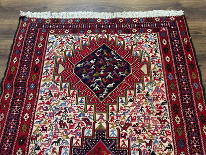 Persian Soumak Kilim Rug 4x6 Triple Medallions Tribal Pictorials Caucasian Kilim