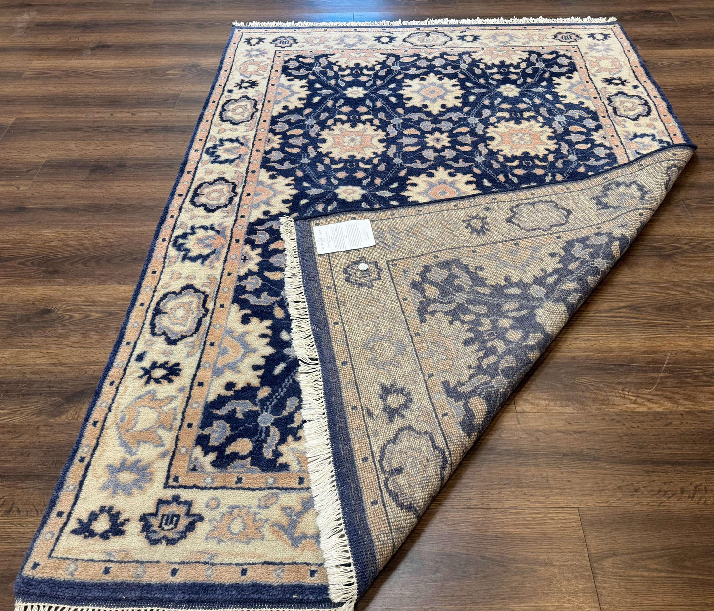 Indo Persian Rug Vintage Hand Knotted Wool Blue And Beige Carpet