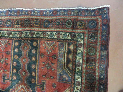 Antique Handmade Turkish Tribal Rug 4 by 9 Feet Wool Oriental Geometric Design