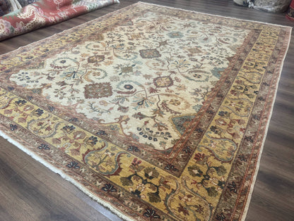Egyptian Rug 9x12, Mahal Sultanabad Carpet, Handmade Wool Rug, Oatmeal Color