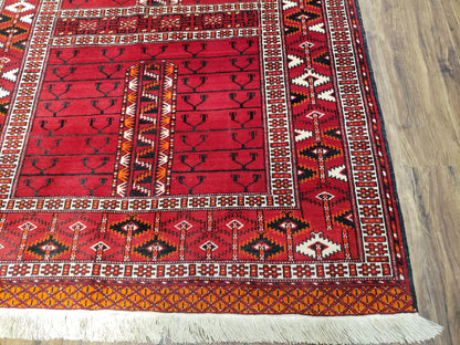 Turkoman Rug Antique 4x5 Handmade Wool Red Tribal Persian Tekkeh Ersari