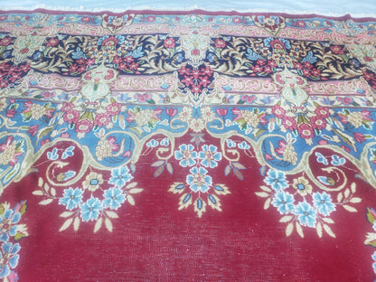 Antique Persian Kirman Rug 10x17 Oriental Carpet 10 x 17, Red, Multicolor, Namazian Signature Master Weaver, Shabby Chic, Semi Open Field