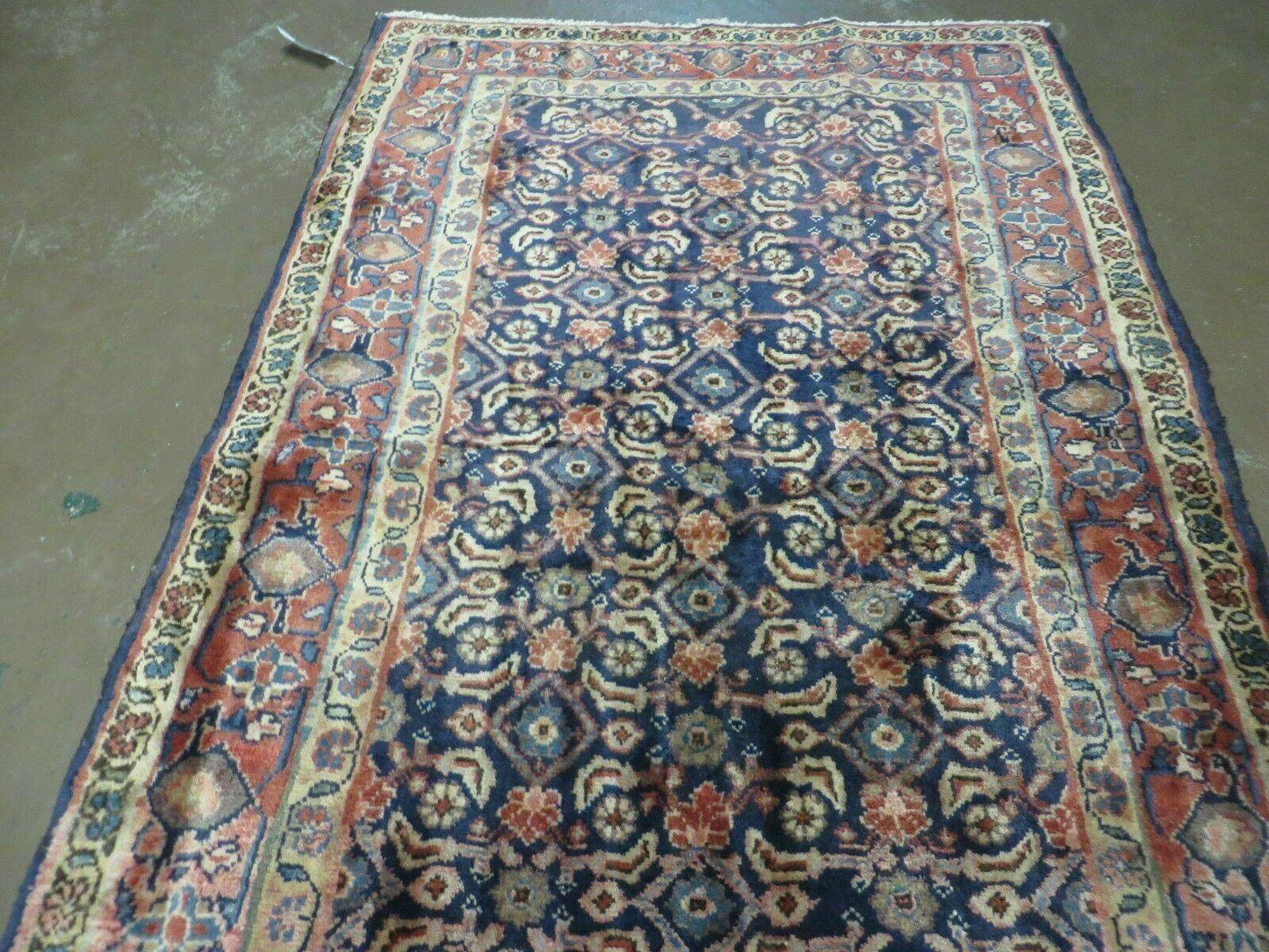 Antique Indian Floral Wool Runner Rug Handmade Oriental Blue 3ft7in X 10ft