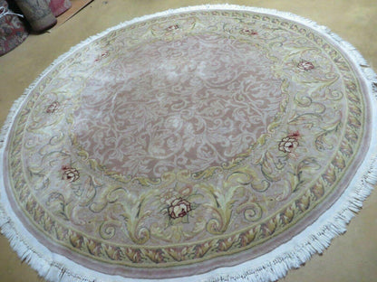 Round Handmade Chinese Floral Silk Wool Rug Oriental Carpet 6 Foot Size